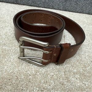 LL Bean made in England leather belt double prong men's size 38 brown 35/38